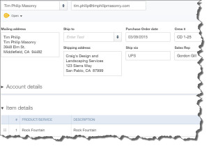 Figure 2: QuickBooks Online’s Purchase Order form resembles the invoice form, except you’re ordering rather than selling here.
