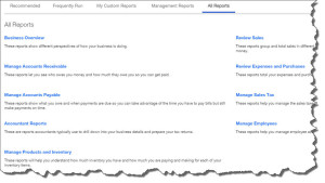 Figure 2: When you click on All Reports on this screen, you'll see how QuickBooks Online divides its reports into related activities.