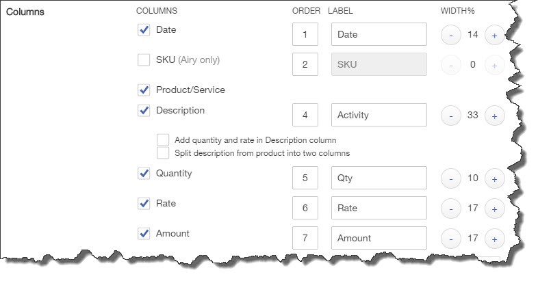 You can decide which fields should and shouldn’t appear on your sales forms by checking and unchecking boxes.